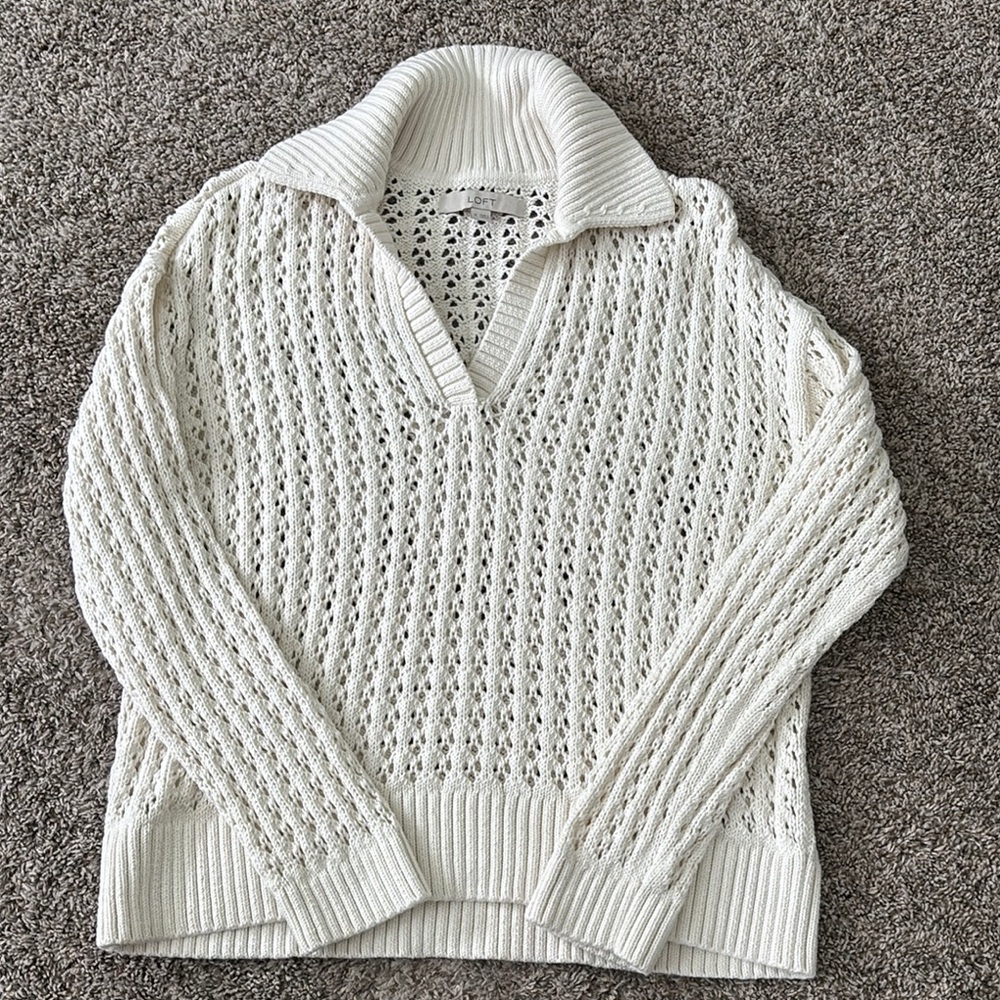 LOFT White V-Neck Sweater Timeless Design